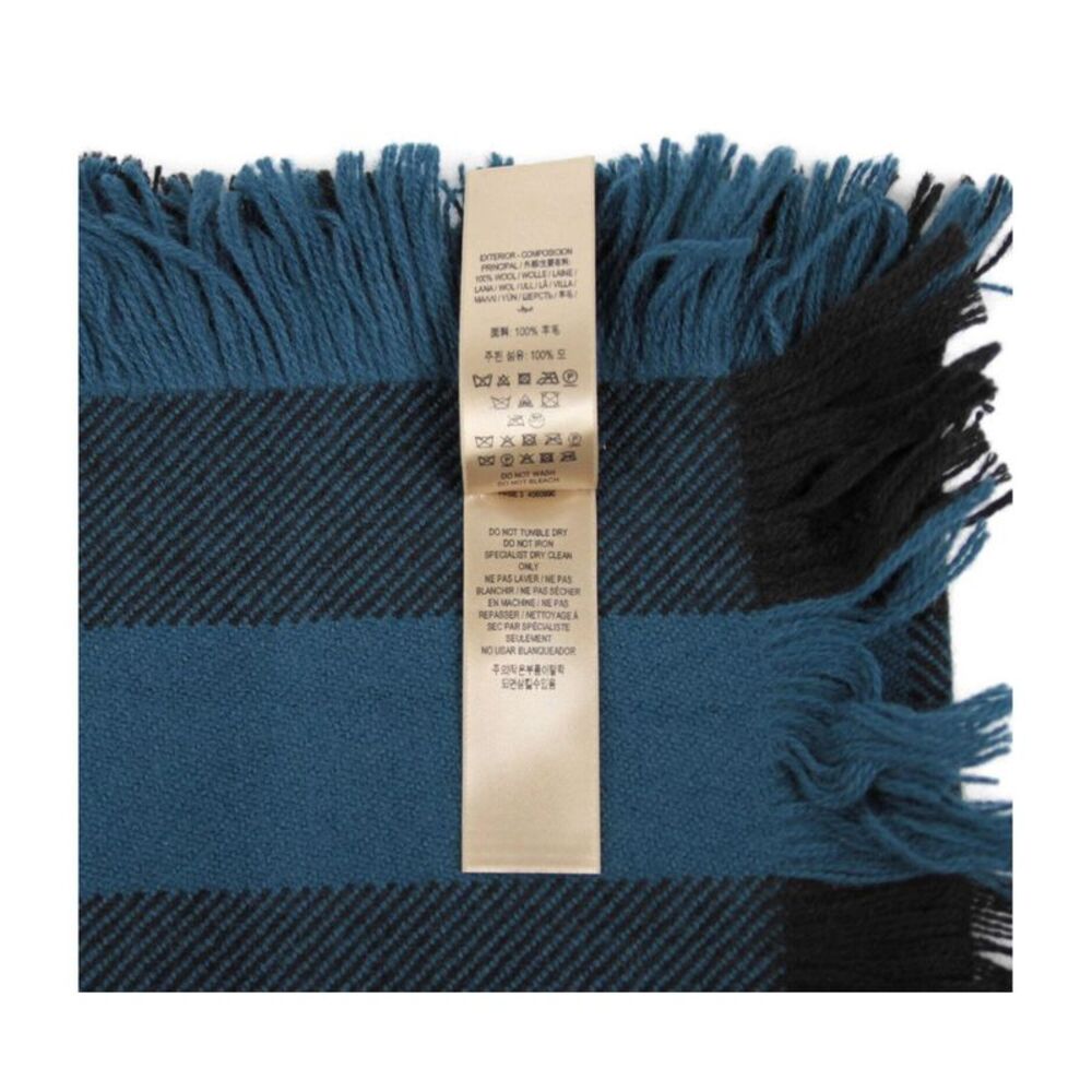 Burberry Women's Blue / Black Wool Fashion Scarf With Fringe And Pink Stripe - Picture 7 of 7
